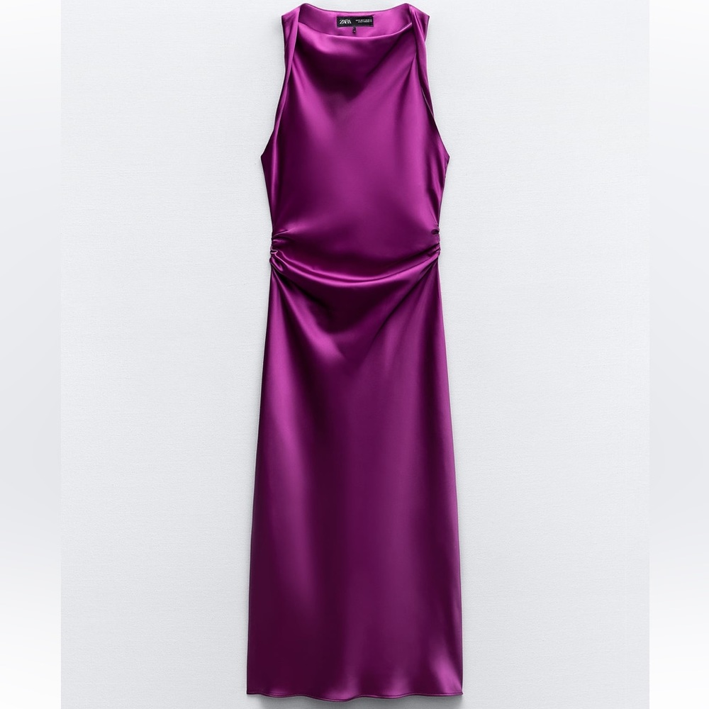 Zara Satin Midi Dress in Deep Purple